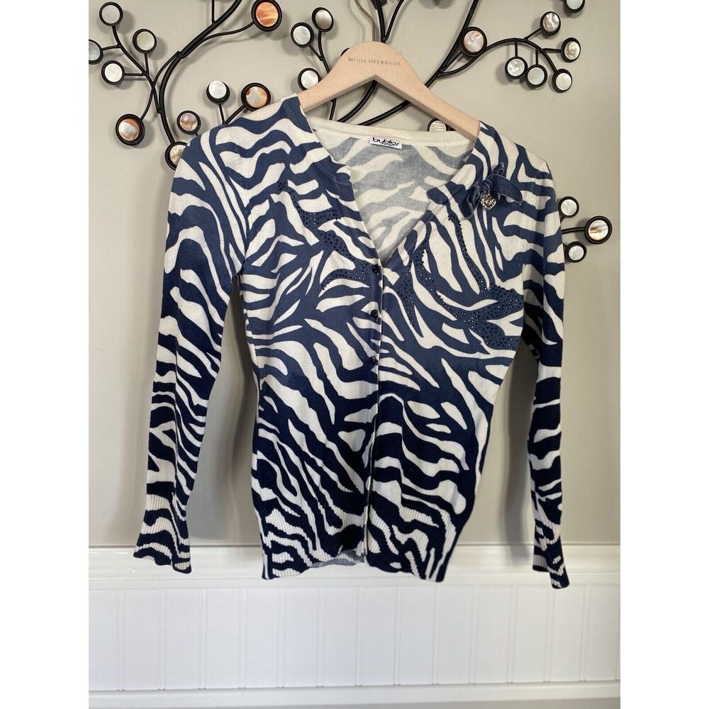 Byblos Italy Cardigan for girls Zebra print decorated velvet bow Metal heart xs